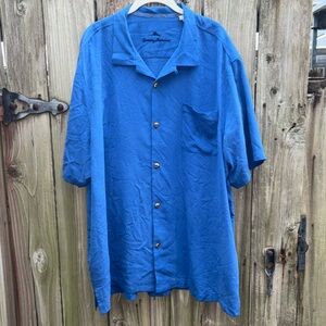Tommy Bahama Blue Silk Shirt Button Down Front Summer Tropical Men’s Size XXL